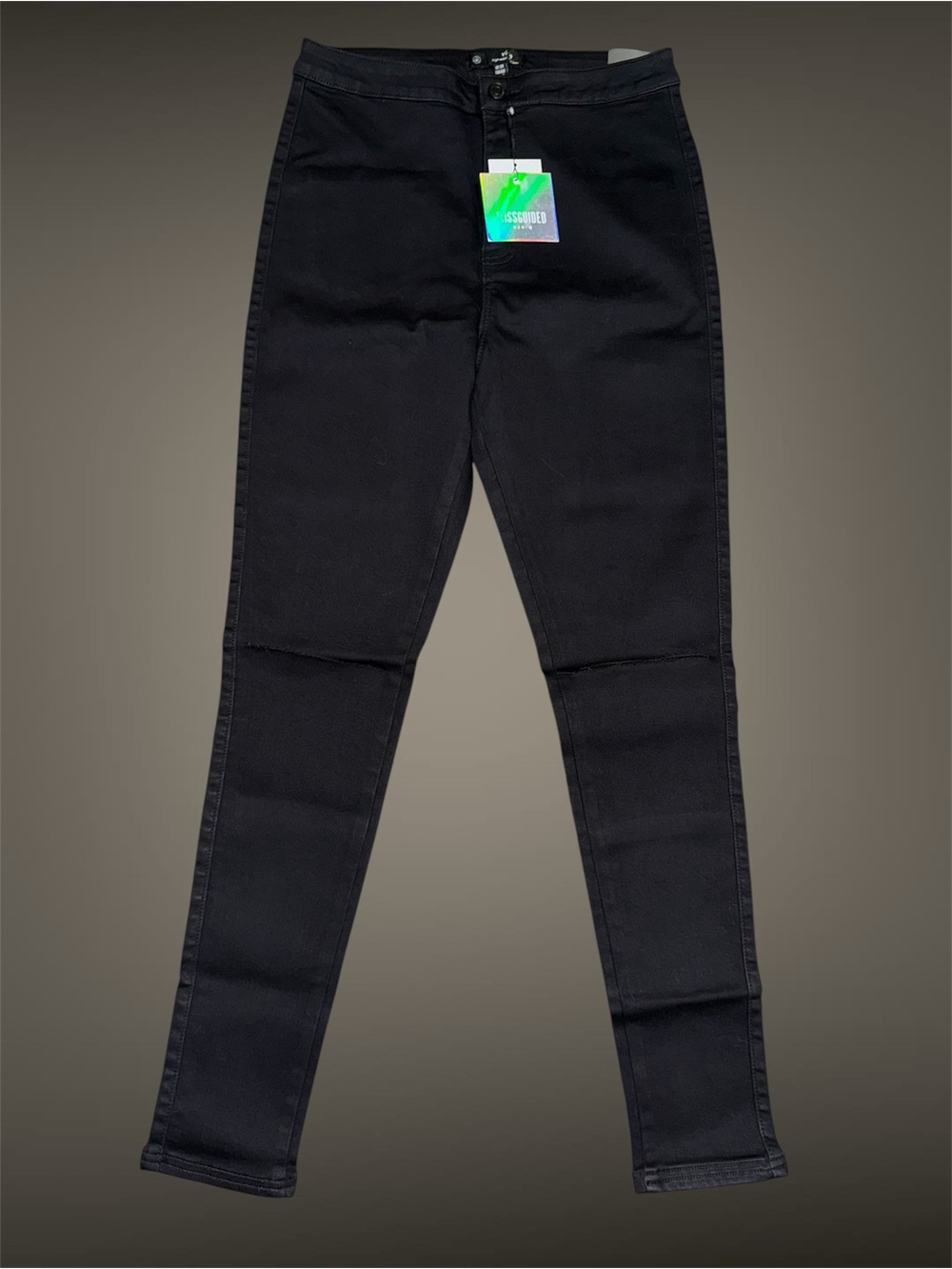 Missguided Vice High-Waisted Slash Knee Skinny Jeans in black size 8